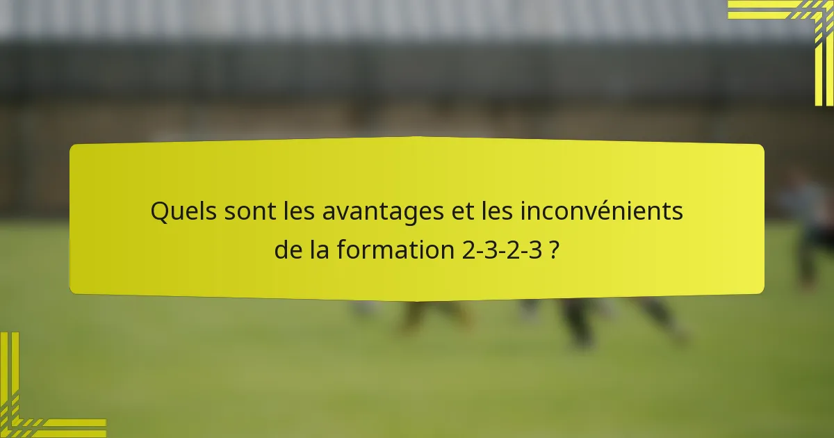 Quels sont les avantages et les inconvénients de la formation 2-3-2-3 ?